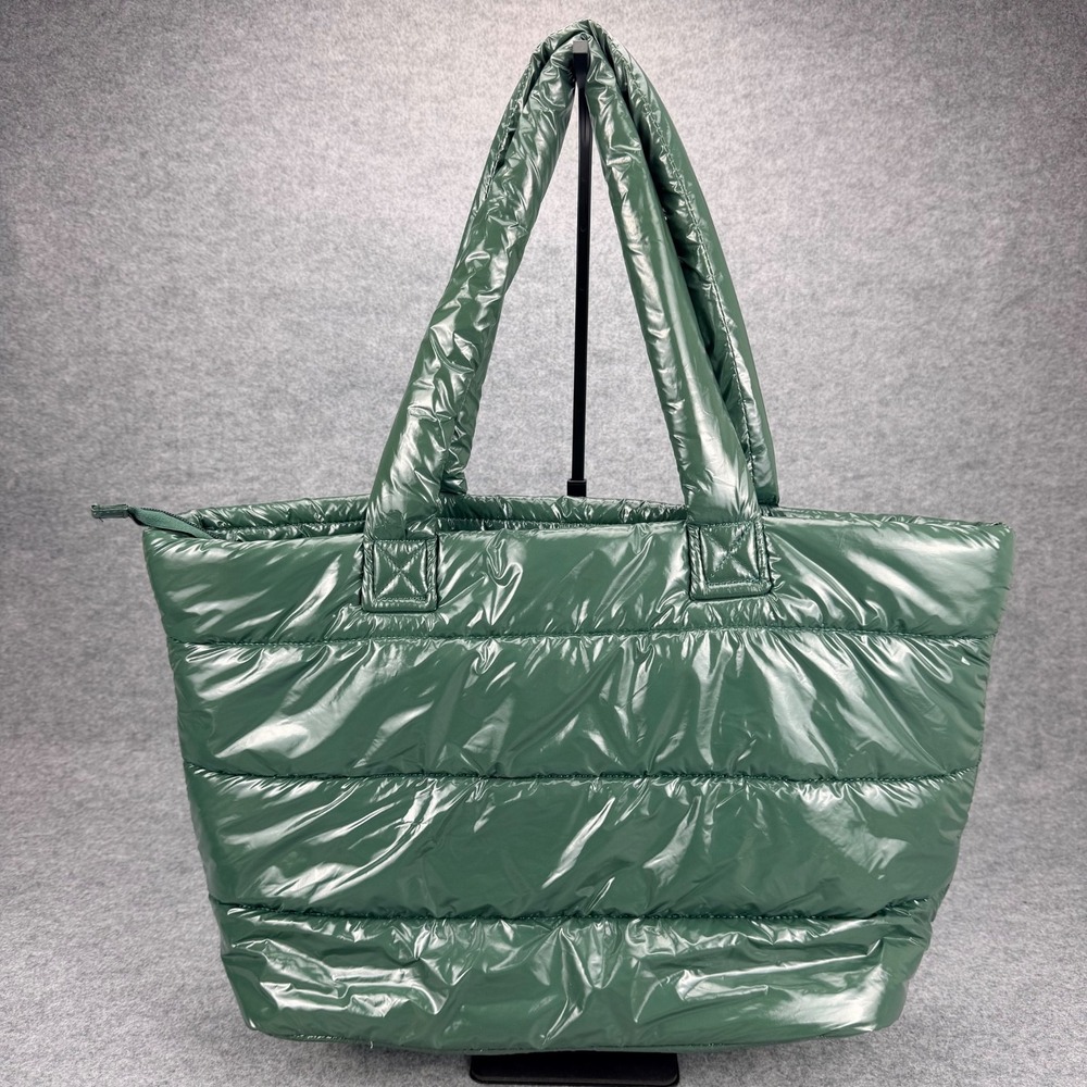 GAP Olive Green Quilted Puffer Tote Bag Shoulder Handbag Zip Top Large Nylon